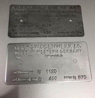 VW Beetle Bug ID Plate Tag, 1960 & Up – Kaefer-Nostalgie
