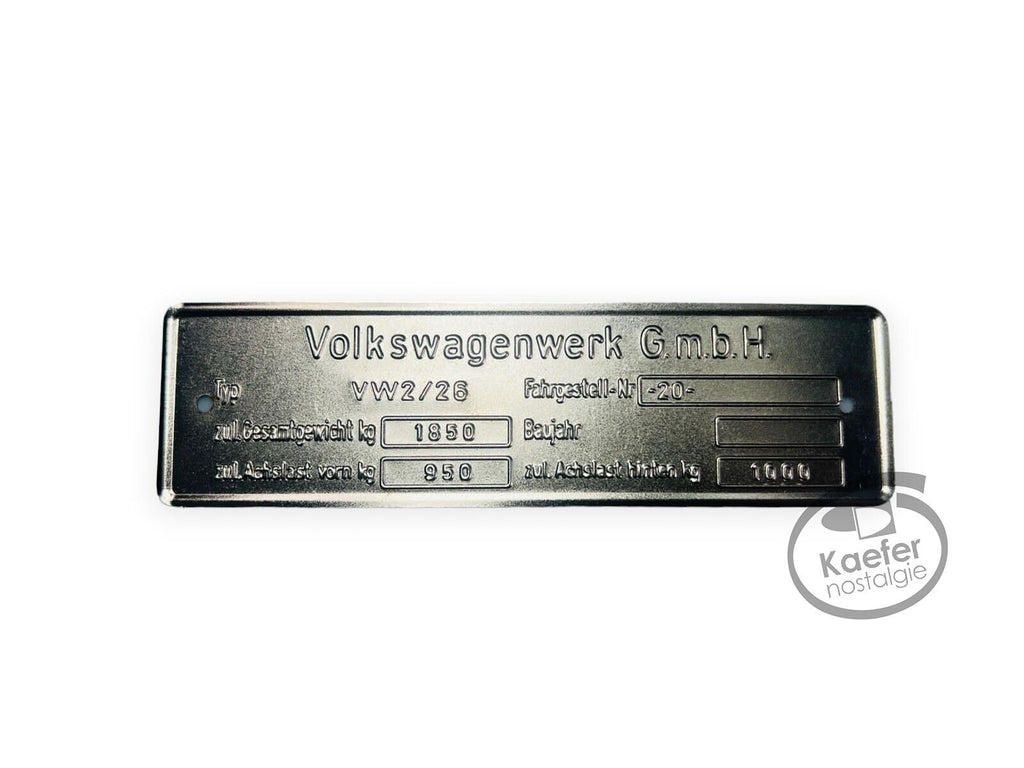 VW Bus ID Plate, Type 26, Up to 1960 – Kaefer-Nostalgie