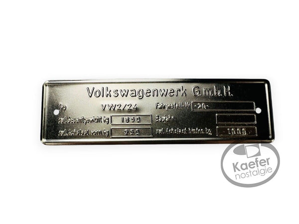 VW Bus ID Plate, Type 24, Up To 1960